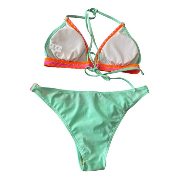 Bikini Women's Swimwear 2pc Size Small Mint Green & Coral - Picture 2 of 16